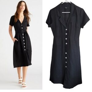 Quince European Linen button front dress
